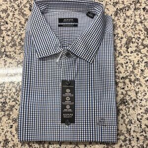 Alfani Men's Checkered Blue and White Shirt